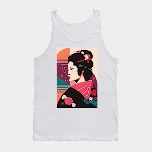 Traditional Japanese Geisha floral Portrait Vector Tank Top